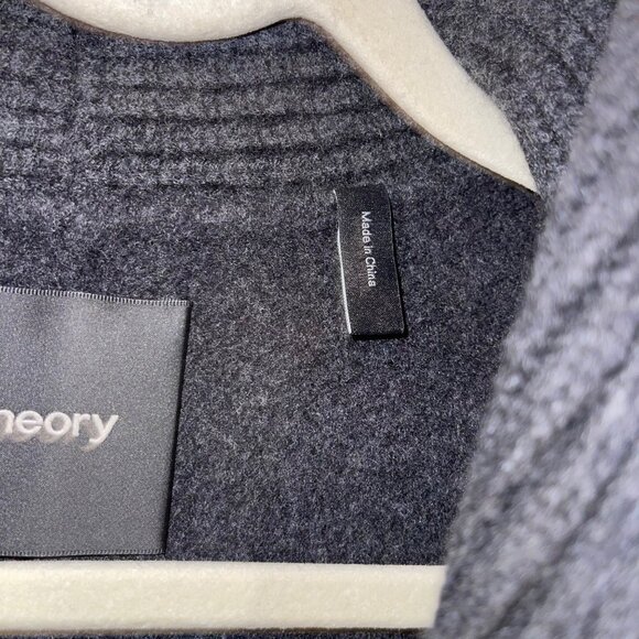 Theory Womens Pea Coat Size Small Gray Shawl Collared Pockets Casual Pure Wool - Picture 5 of 11